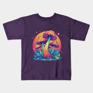 Mushroomcore Groovy Retro Shrooms Kids T-Shirt